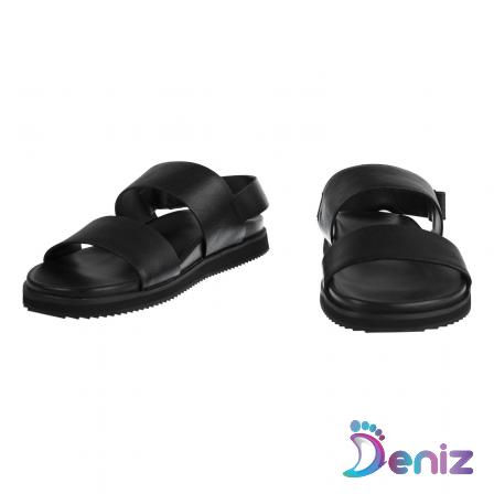 Black Leather Flat Sandals for Sale